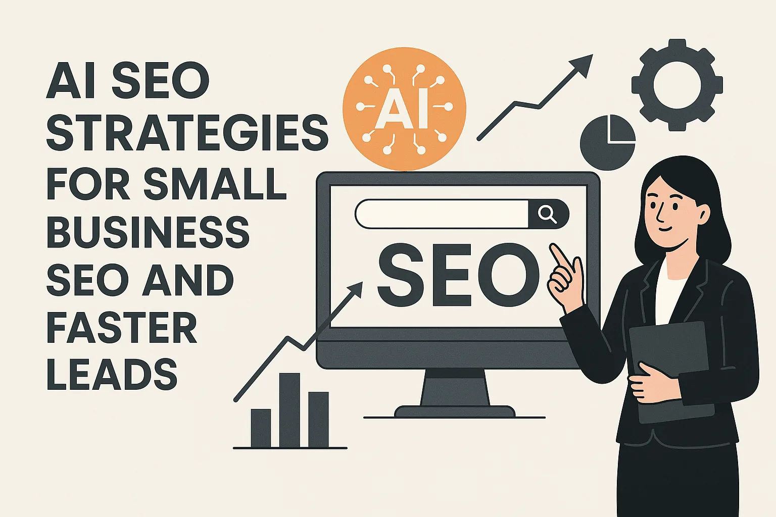 Featured image showing "ai seo" for the article "AI SEO Strategies for Small Business SEO and Faster Leads"