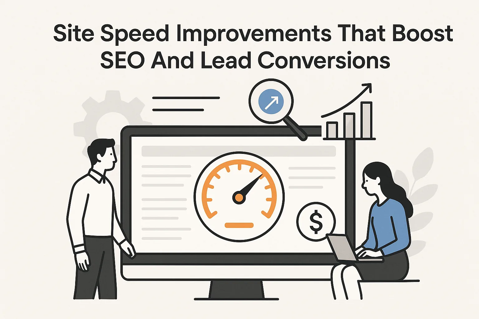 Featured image showing "site speed" for the article "Site Speed Improvements That Boost SEO And Lead Conversions"