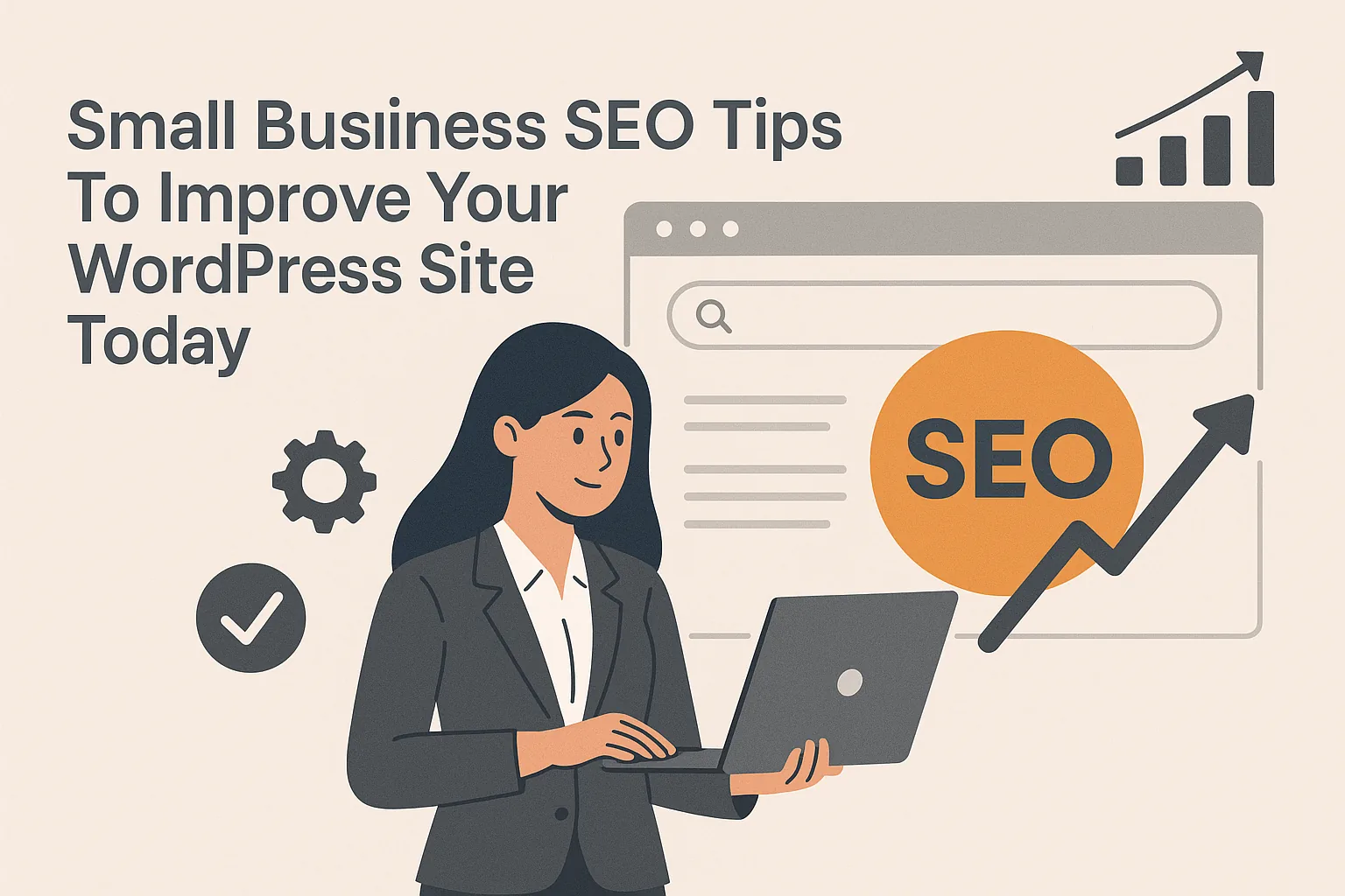 Featured image showing "small business seo" for the article "Small Business SEO Tips To Improve Your WordPress Site Today"