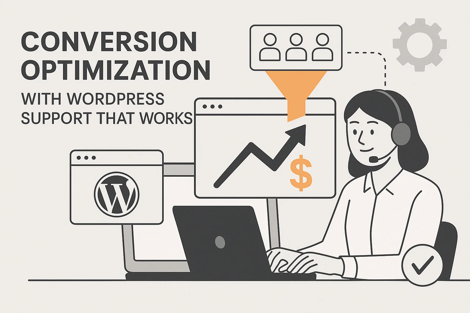 Featured image showing "conversion optimization" for the article "Conversion Optimization With WordPress Support That Works"