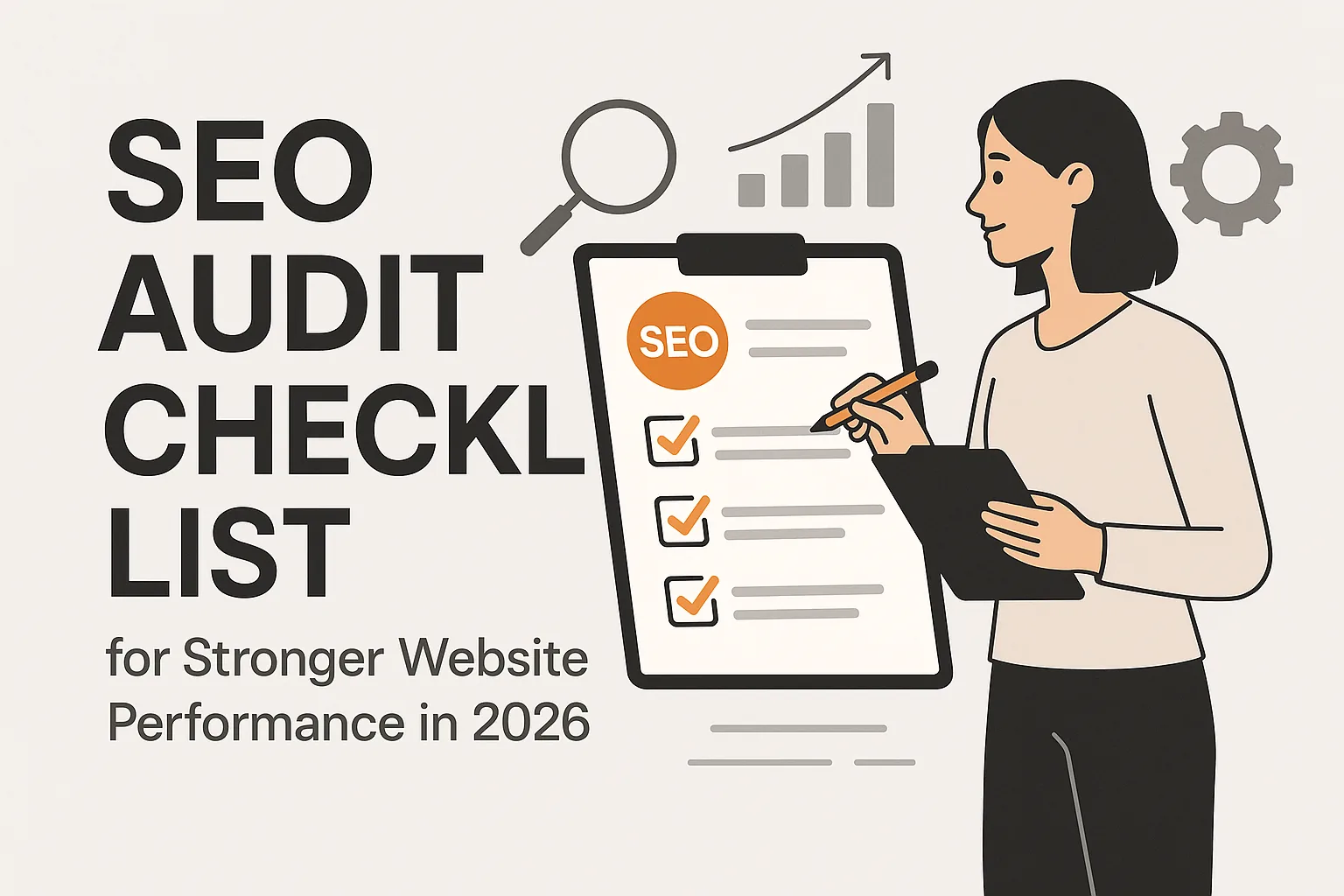 Featured image showing "seo audit" for the article "SEO Audit Checklist for Stronger Website Performance in 2026"