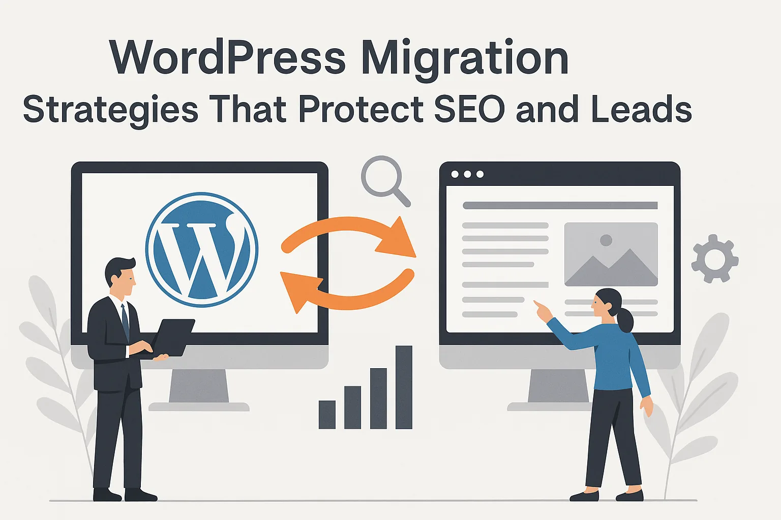 Featured image showing "wordpress migration" for the article "WordPress Migration Strategies That Protect SEO And Leads"