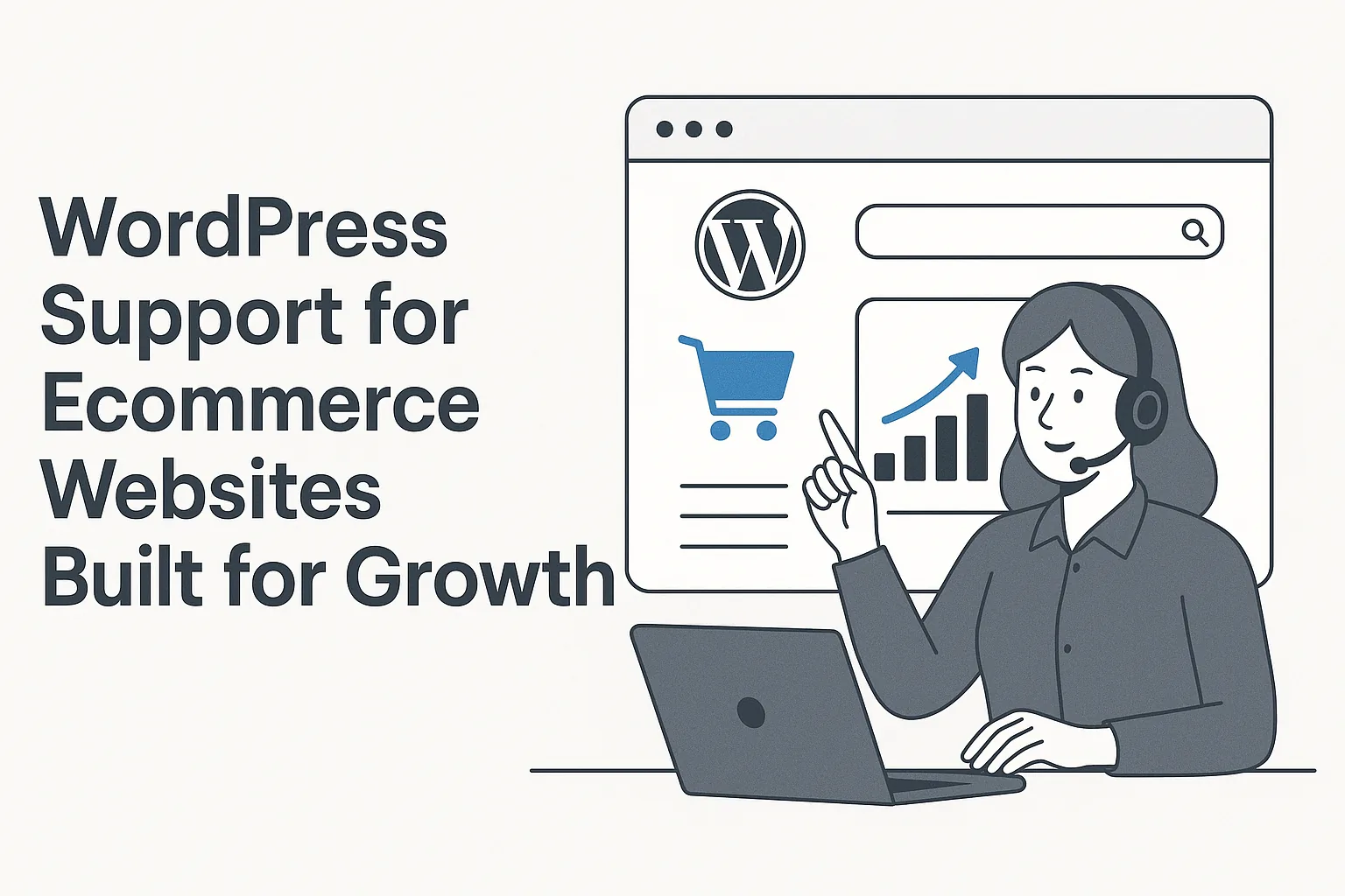 Featured image showing "wordpress support" for the article "WordPress Support for Ecommerce Websites Built for Growth"